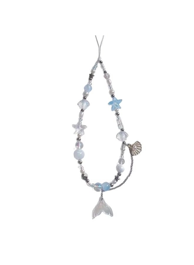 ShebSheb Elegant Mermaid Beaded Phone Charm Strap, Ocean Style Digital Camera Lanyard, Phone Wrist Lanyard for Phone, Bag, Keychain - Image 1