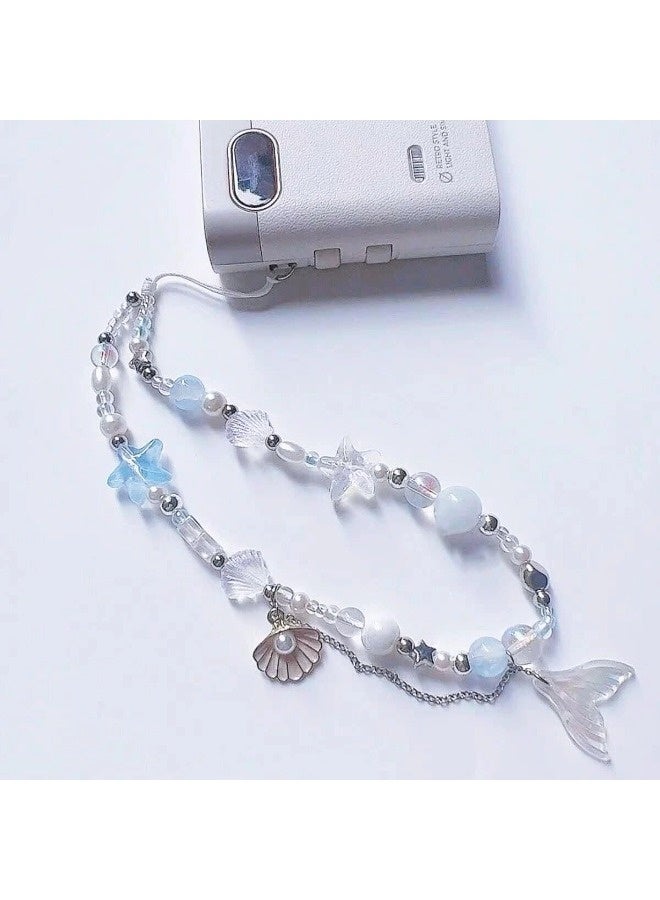 ShebSheb Elegant Mermaid Beaded Phone Charm Strap, Ocean Style Digital Camera Lanyard, Phone Wrist Lanyard for Phone, Bag, Keychain - Image 3