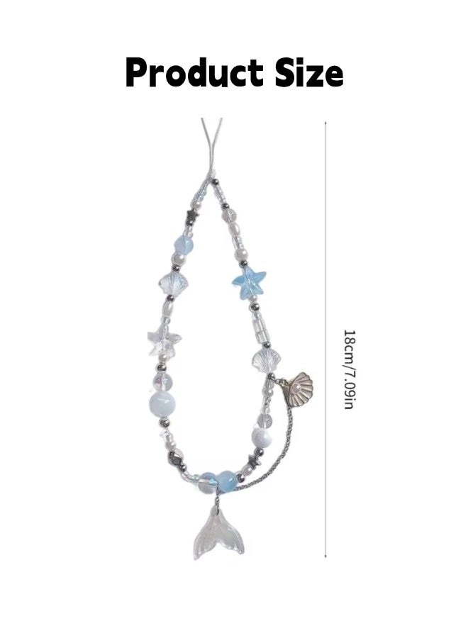 ShebSheb Elegant Mermaid Beaded Phone Charm Strap, Ocean Style Digital Camera Lanyard, Phone Wrist Lanyard for Phone, Bag, Keychain - Image 5