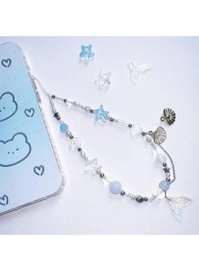 ShebSheb Elegant Mermaid Beaded Phone Charm Strap, Ocean Style Digital Camera Lanyard, Phone Wrist Lanyard for Phone, Bag, Keychain - Image 2