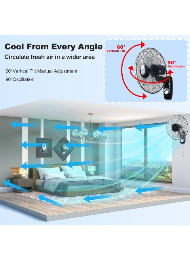 Jorunb Wall Fan 16 inch,3 Speed with Oscillating & Overheat protected | Wall Mount Cooling Fan for Home,Green House,Work Room or Office Use (White) - Image 5
