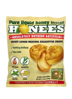 Honees Honey Lemon Menthol Eucalyptus Cough Drops 20 King Sized Drops 3.5 oz (100 g)  - Image 1
