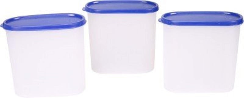 Mahaware Modular Oval Plastic Kitchen Container Set1800 ml Set of 3 Blue - Image 4