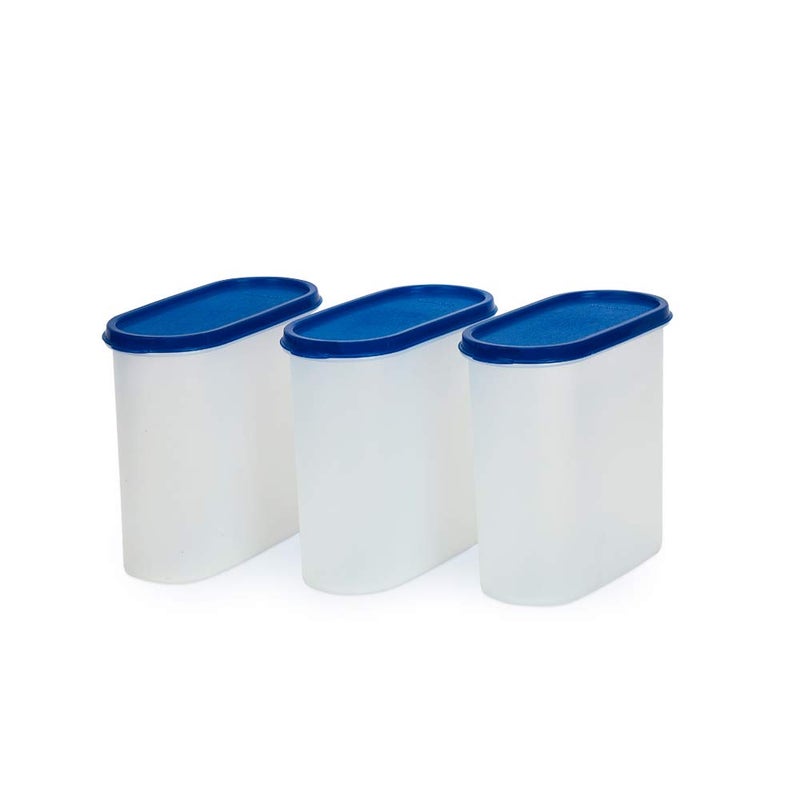 Mahaware Modular Oval Plastic Kitchen Container Set1800 ml Set of 3 Blue - Image 1