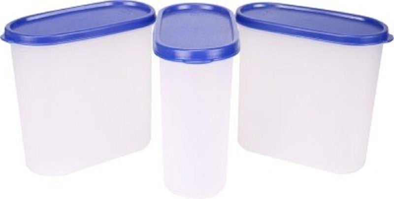 Mahaware Modular Oval Plastic Kitchen Container Set1800 ml Set of 3 Blue - Image 2