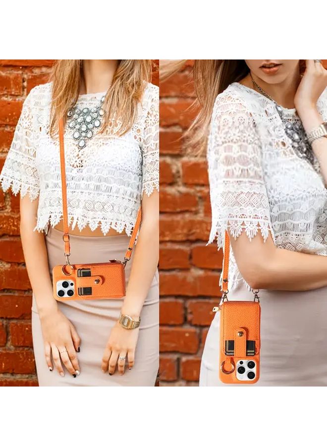 Beige Faux Leather Phone Case With Hook Lanyard Zipper Card Holder For IPhone 16 - Image 4