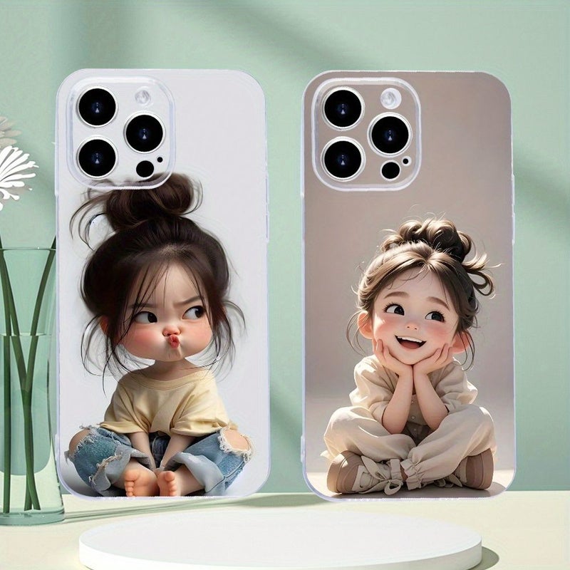Transparent Drop Phone Case with Cute Girl Design for iPhone 16 Pro Mixed Color - Image 1