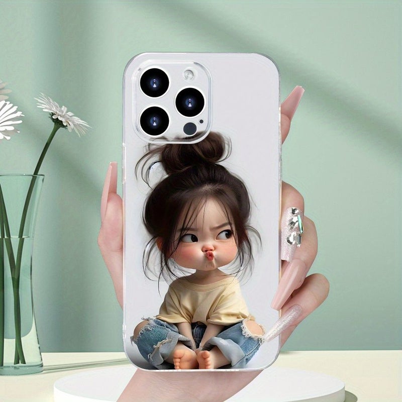 Transparent Drop Phone Case with Cute Girl Design for iPhone 16 Pro Mixed Color - Image 3