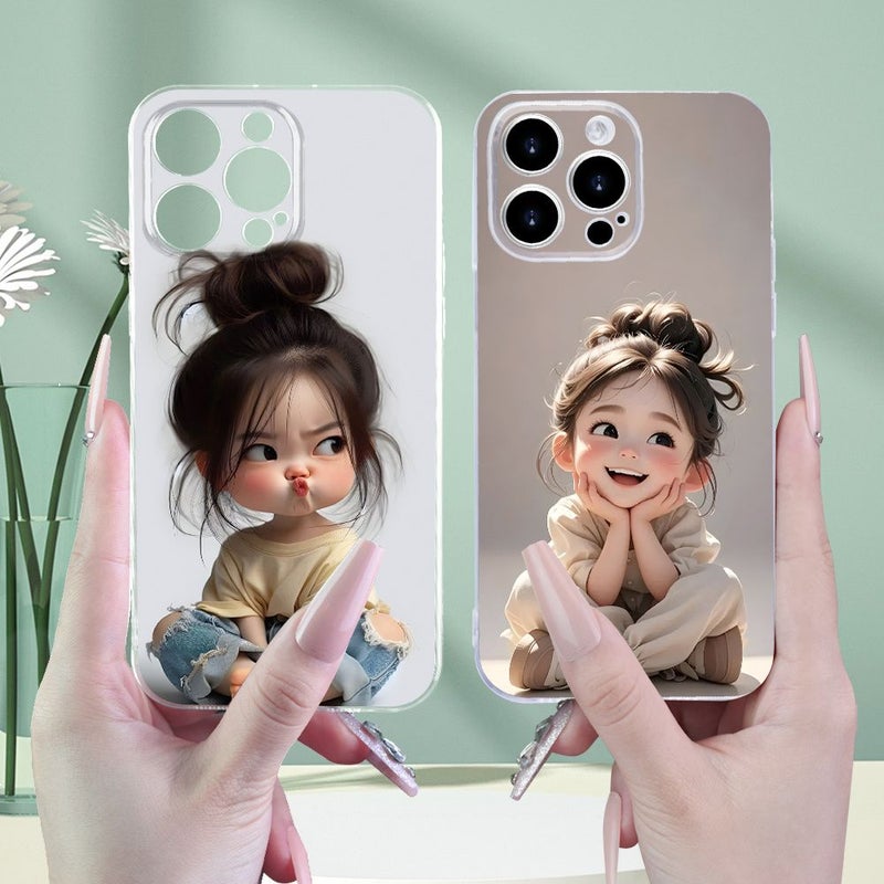 Transparent Drop Phone Case with Cute Girl Design for iPhone 16 Pro Mixed Color - Image 2