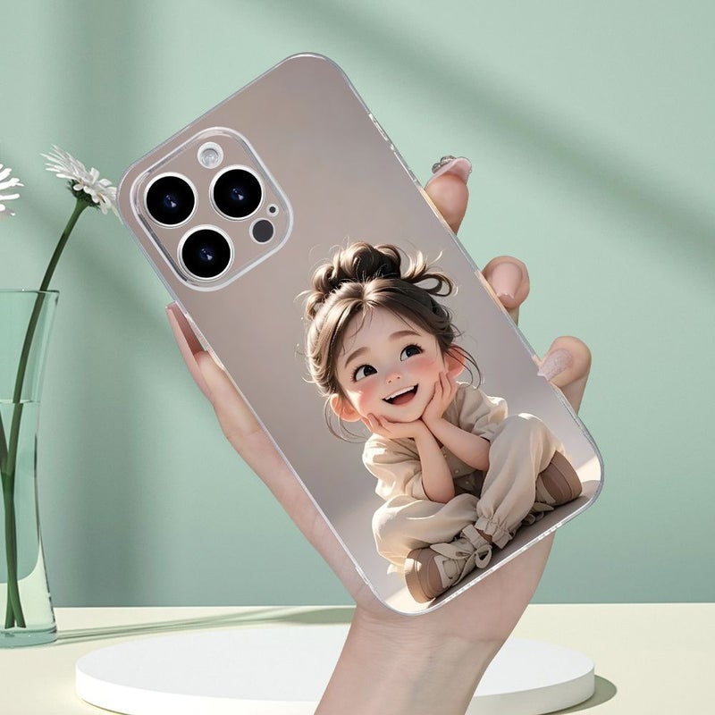 Transparent Drop Phone Case with Cute Girl Design for iPhone 16 Pro Mixed Color - Image 5