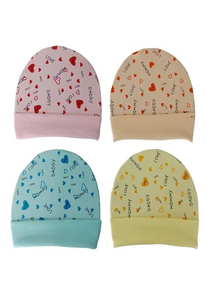 4NEwBiES New Born Baby Stylish Cotton Cap (Multicolor; 0 to 6 Months Babies) Pack of 4 (Color Design May Vary) - Image 2