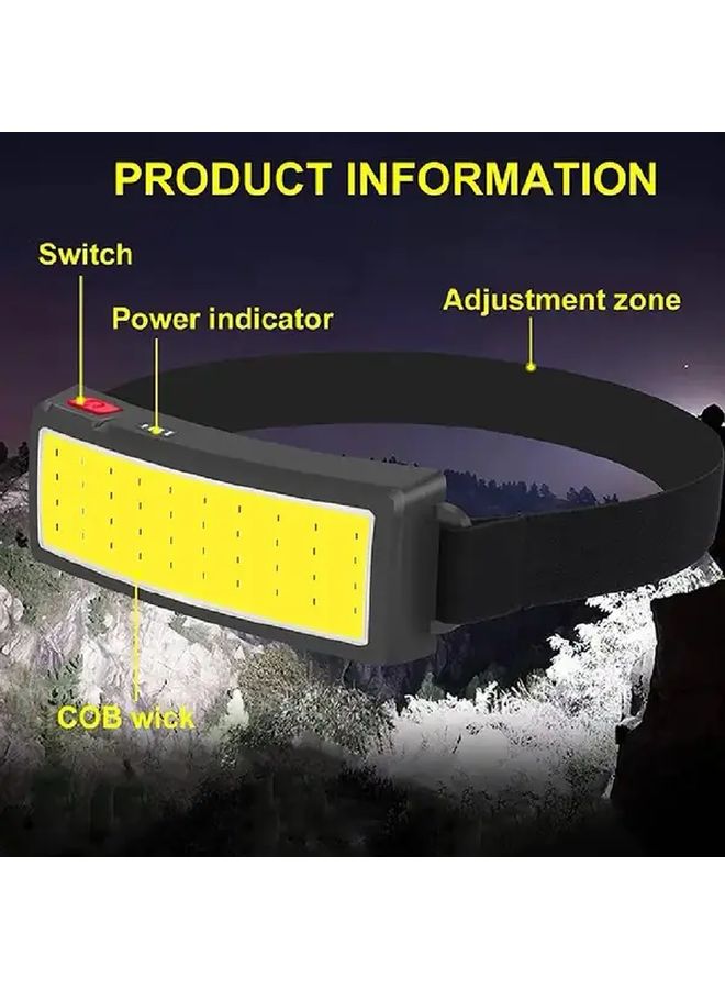 مصباح أمامي LED COB عالي الإضاءة قابل لإعادة الشحن - قطعتان مع شاشة عرض مستوى البطارية، قابل لإعادة الشحن عبر USB، مصباح أمامي ساطع للعمل والتخييم وصيد الأسماك والطوارئ، إضاءة خارجية بتصميم مضغوط وهيكل متين. - Image 2