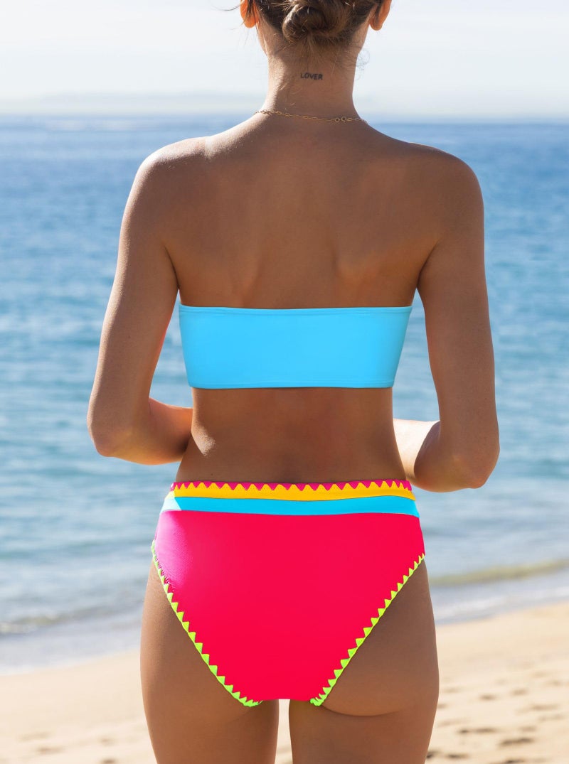 popvil Bikini Sets for Women Bandeau Swimsuits Strapless Two Piece Bathing Suits Neon Swimwear for Beach Vacation 2026 - Image 2