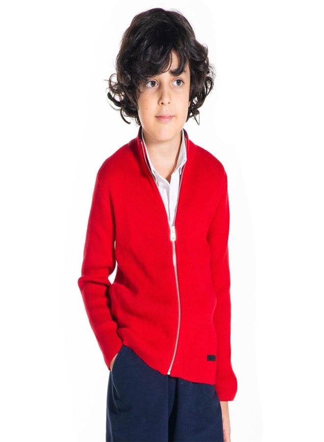 CHERRY CRUMBLE Red Solid Flat Knited Cotton Blend Full Sleeves Boys & Girls Festive Cherry Winter Warm Zipper Cardigan Sweater | Sweater for Baby/Toddler/Preschool/Kids/Teens/Children - Image 3