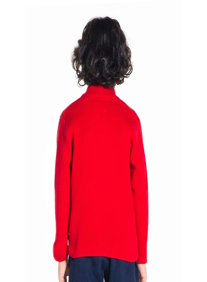 CHERRY CRUMBLE Red Solid Flat Knited Cotton Blend Full Sleeves Boys & Girls Festive Cherry Winter Warm Zipper Cardigan Sweater | Sweater for Baby/Toddler/Preschool/Kids/Teens/Children - Image 4