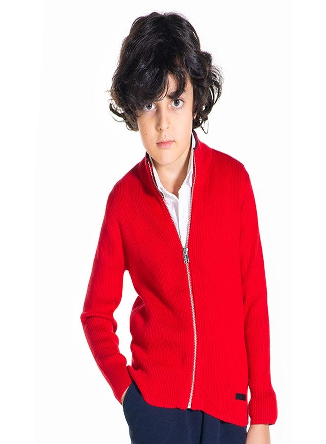 CHERRY CRUMBLE Red Solid Flat Knited Cotton Blend Full Sleeves Boys & Girls Festive Cherry Winter Warm Zipper Cardigan Sweater | Sweater for Baby/Toddler/Preschool/Kids/Teens/Children - Image 1