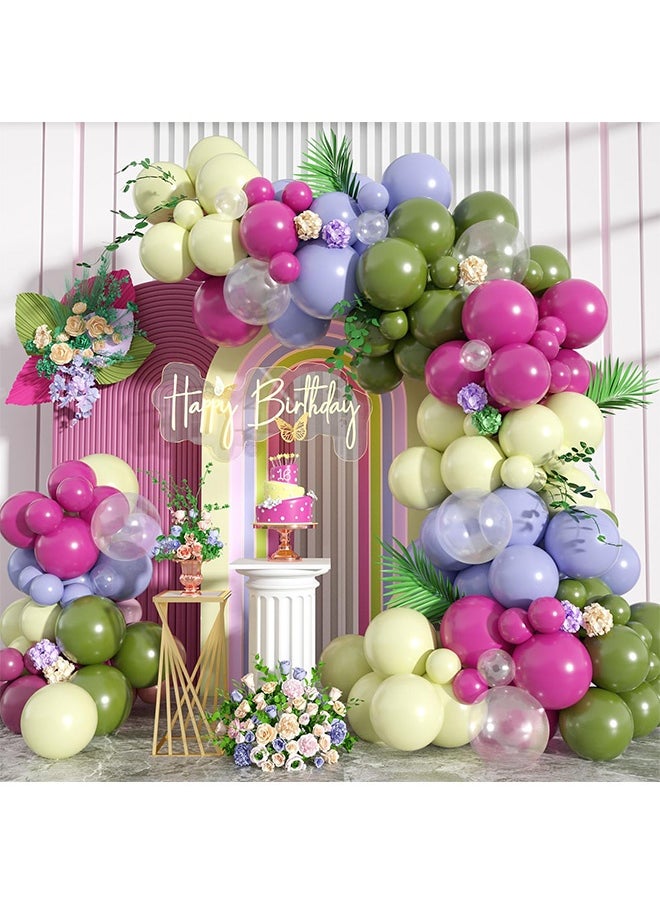 Peachjoy Paready Green Pink Balloons Garland Arch Kit, 125Pcs Retro Peach Pink Green Balloons Arch, Macaron Purple Yellow Balloon for Flower Theme Wedding Bridal Shower Birthday Baby Shower Party Decoration  - Image 1