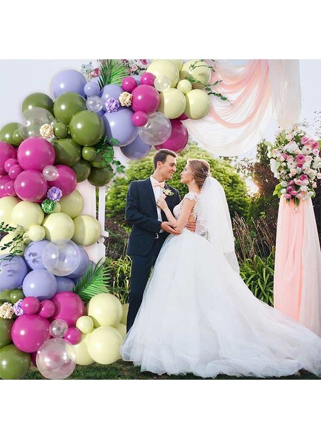 Peachjoy Paready Green Pink Balloons Garland Arch Kit, 125Pcs Retro Peach Pink Green Balloons Arch, Macaron Purple Yellow Balloon for Flower Theme Wedding Bridal Shower Birthday Baby Shower Party Decoration  - Image 2
