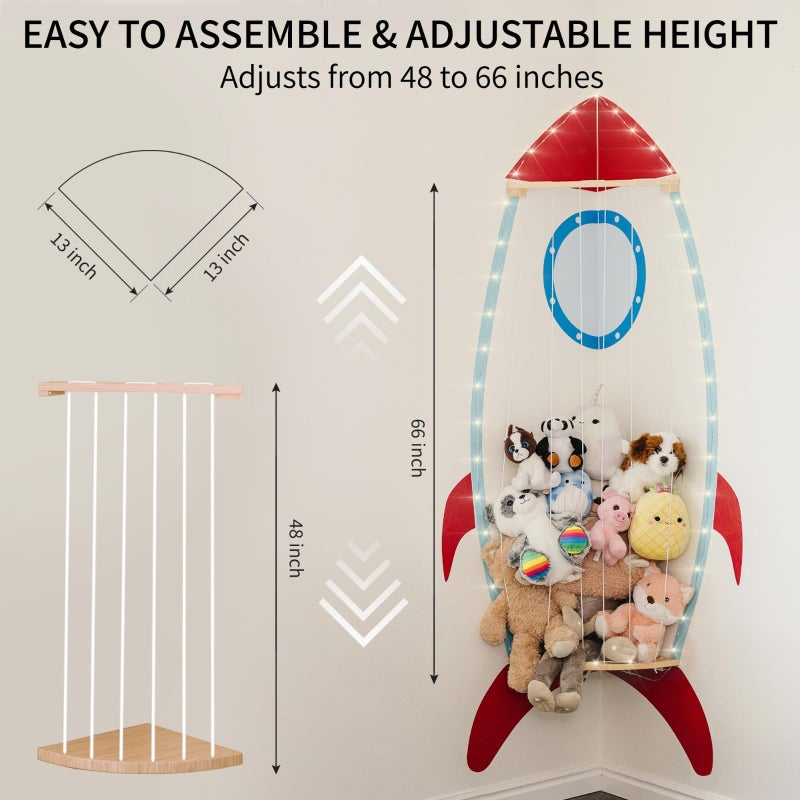 PUTSKA Nursery Furniture Hanging Organizer â€“ Wall Mounted Stuffed Animal Storage for Baby Room, Corner Plush Collection Display & Nursery Organization System, Space-Saving Vertical Storage - Spaceship - Image 3