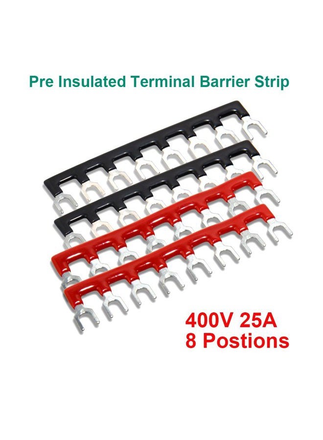 MILAPEAK 8pcs (4 Sets) 8 Positions Dual Row 600V 25A Screw Terminal Strip Blocks with Cover + 400V 25A 8 Positions Pre-Insulated Terminals Barrier Strip (Black & Red) - Image 5