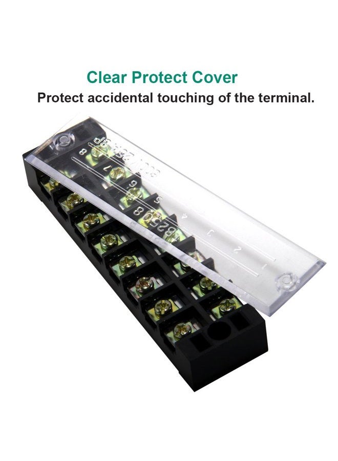 MILAPEAK 8pcs (4 Sets) 8 Positions Dual Row 600V 25A Screw Terminal Strip Blocks with Cover + 400V 25A 8 Positions Pre-Insulated Terminals Barrier Strip (Black & Red) - Image 3