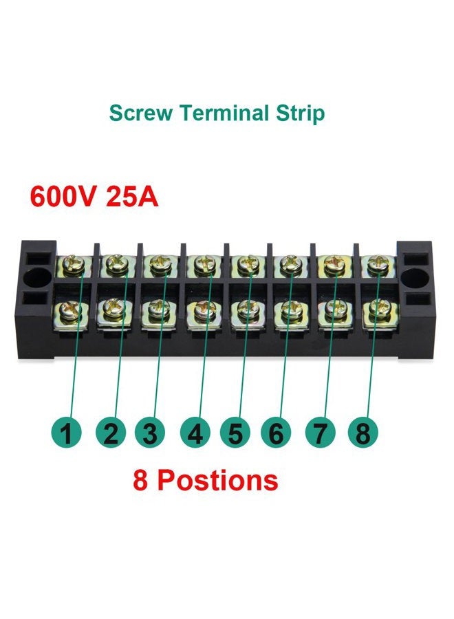 MILAPEAK 8pcs (4 Sets) 8 Positions Dual Row 600V 25A Screw Terminal Strip Blocks with Cover + 400V 25A 8 Positions Pre-Insulated Terminals Barrier Strip (Black & Red) - Image 4