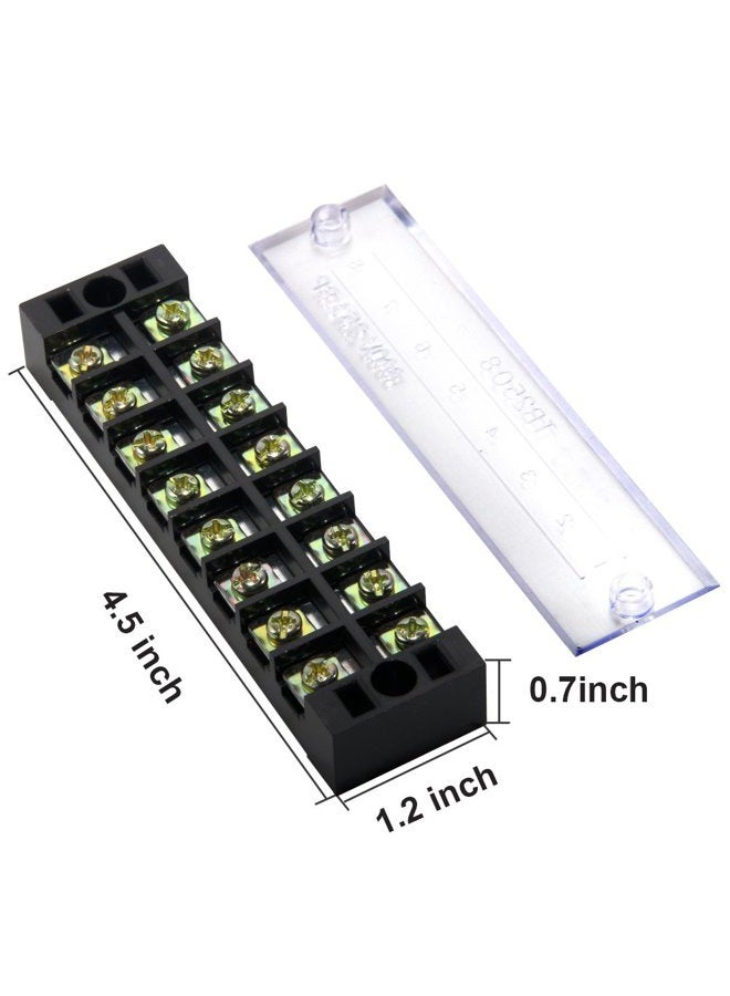 MILAPEAK 8pcs (4 Sets) 8 Positions Dual Row 600V 25A Screw Terminal Strip Blocks with Cover + 400V 25A 8 Positions Pre-Insulated Terminals Barrier Strip (Black & Red) - Image 2