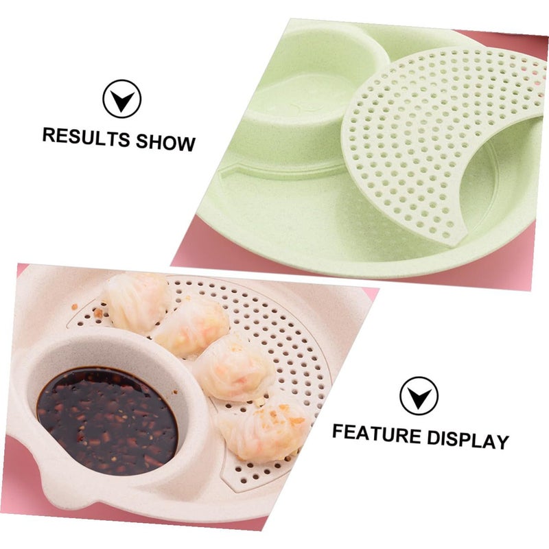 3pcs Multi Grid Dumpling Sauce Dishes Double Layer Drainage Plates Wheat Straw Material For Appetizers Seasoning Nord Green Pink Beige Kitchen Tableware - Image 4