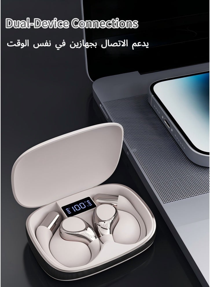 سماعات أذن بلوتوث حديثة بنمط التعليق على الأذن، سماعات لاسلكية، مقاومة للماء بدرجة IPX4، تقنية OWS بصوت هاي فاي ستيريو TWS تصميم تعليق الأذن، بلوتوث إصدار 6.0، تدعم الاتصال بهاتفين ذكيين في نفس الوقت، مناسبة تمامًا للرياضة واللياقة البدنية، تحكم باللمس، عمر بطارية طويل الأمد مزودة بميكروفون مدمج، متوفرة باللون الأسود والأبيض - Image 3