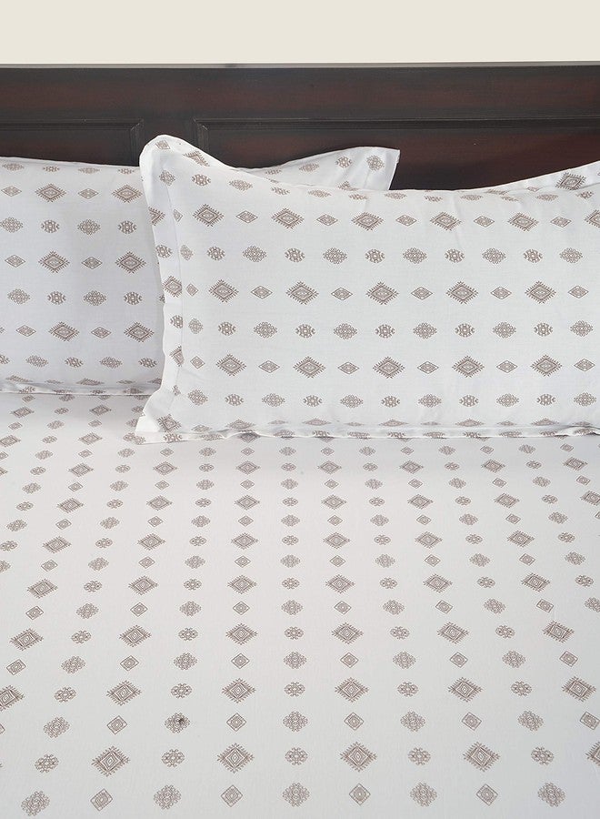 Swayam Zinnia Collection Premium Cotton 250 TC Floral Print Cotton Satin Double Bed Sheet with 2 Pillow Cover -White - Image 4