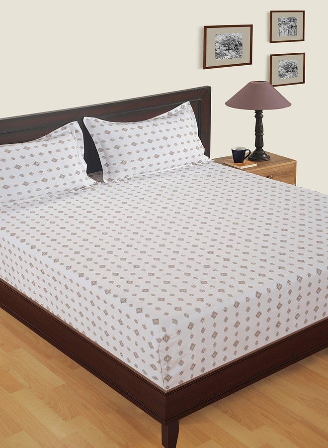 Swayam Zinnia Collection Premium Cotton 250 TC Floral Print Cotton Satin Double Bed Sheet with 2 Pillow Cover -White - Image 2