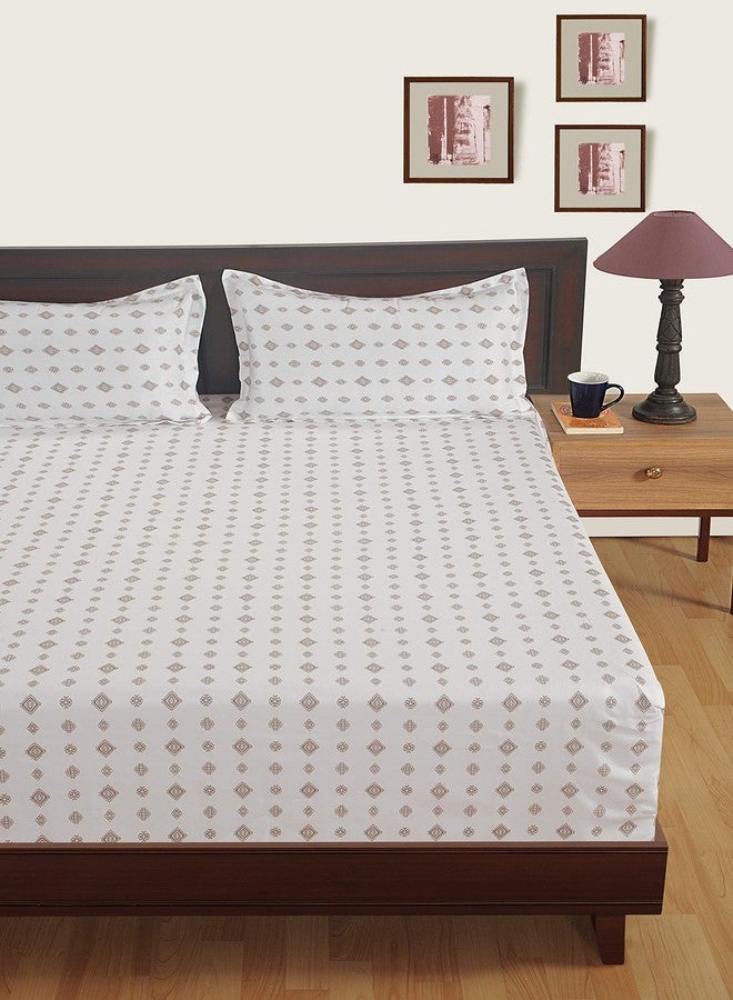 Swayam Zinnia Collection Premium Cotton 250 TC Floral Print Cotton Satin Double Bed Sheet with 2 Pillow Cover -White - Image 3