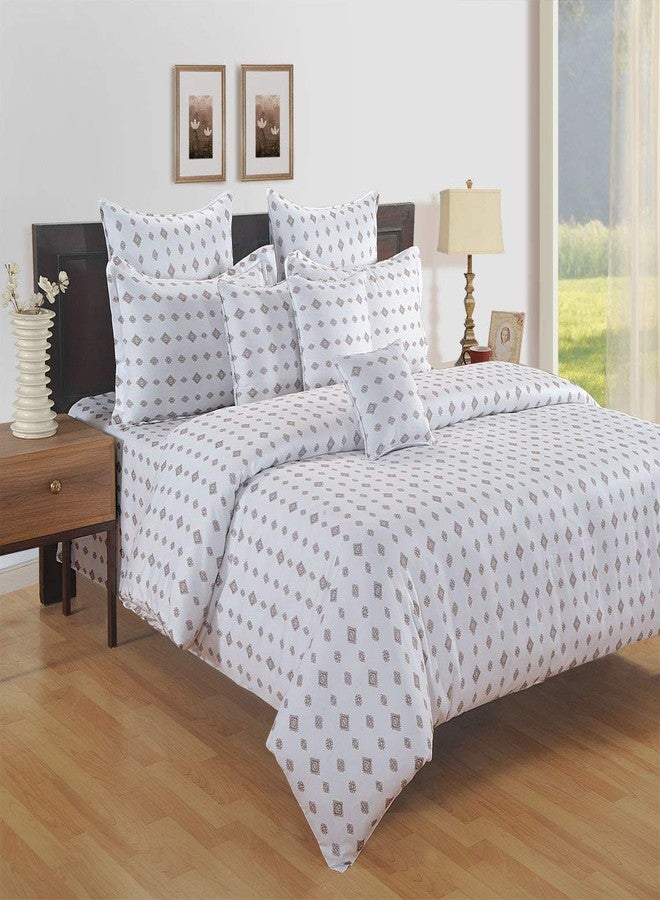 Swayam Zinnia Collection Premium Cotton 250 TC Floral Print Cotton Satin Double Bed Sheet with 2 Pillow Cover -White - Image 1