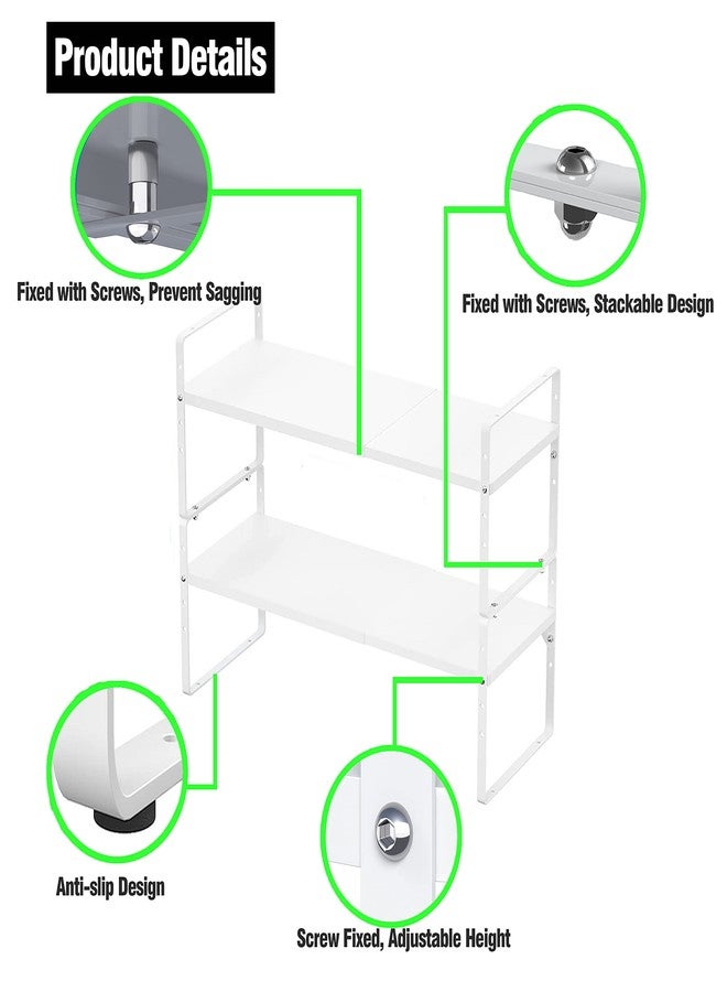 LOCVCDA Expandable Kitchen Cabinet Storage Shelf, Stackable Metal Pantry Storage Shelves Organizer, Adjustable Height Counter Spice Rack for Kitchen Cabinet, Countertop, Pantry and Office - Image 3