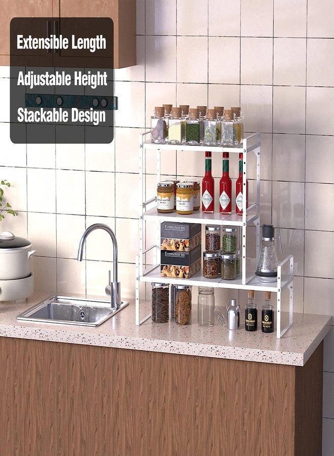 LOCVCDA Expandable Kitchen Cabinet Storage Shelf, Stackable Metal Pantry Storage Shelves Organizer, Adjustable Height Counter Spice Rack for Kitchen Cabinet, Countertop, Pantry and Office - Image 4