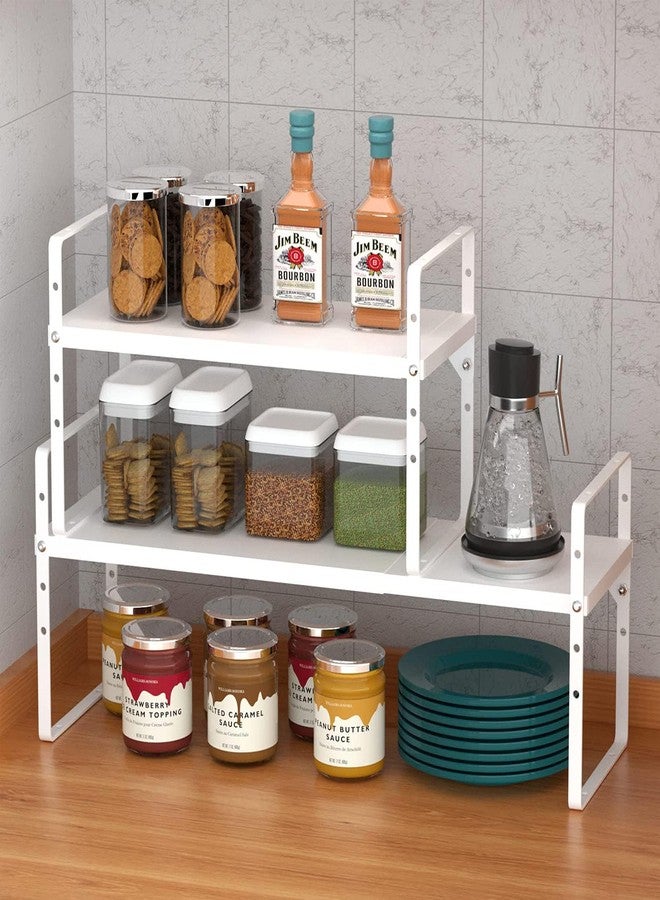 LOCVCDA Expandable Kitchen Cabinet Storage Shelf, Stackable Metal Pantry Storage Shelves Organizer, Adjustable Height Counter Spice Rack for Kitchen Cabinet, Countertop, Pantry and Office - Image 5