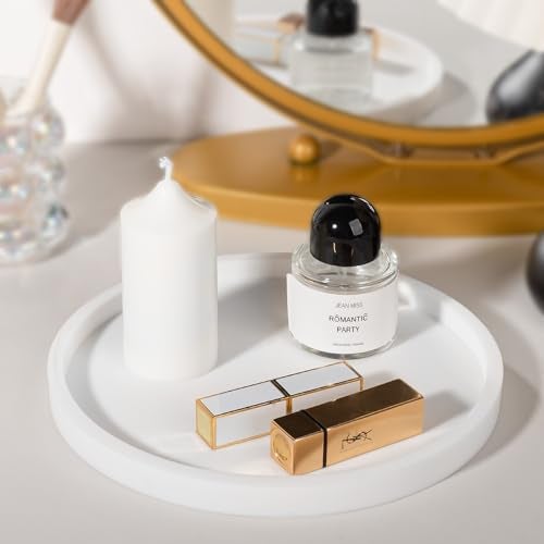 Heagoale Silicone Bathroom Tray Round Vanity Tray Decorative Soap Holder Kitchen Countertop Organizer Coffee Table Decor for Candle, Perfume, Plant, 9 Inch, White - Image 3