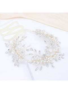 Oriamour Bridal Headpieces For Women Handmade Wedding Headbands For Bride Hair Accessories Flower-Leaf Bridal Headband Wedding Hair Piece With Pearls (Silver)  - Image 1