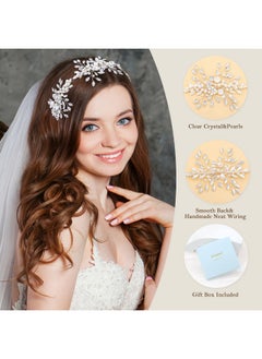 Oriamour Bridal Headpieces For Women Handmade Wedding Headbands For Bride Hair Accessories Flower-Leaf Bridal Headband Wedding Hair Piece With Pearls (Silver)  - Image 3