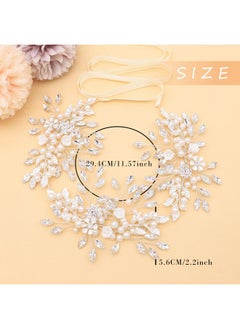 Oriamour Bridal Headpieces For Women Handmade Wedding Headbands For Bride Hair Accessories Flower-Leaf Bridal Headband Wedding Hair Piece With Pearls (Silver)  - Image 4