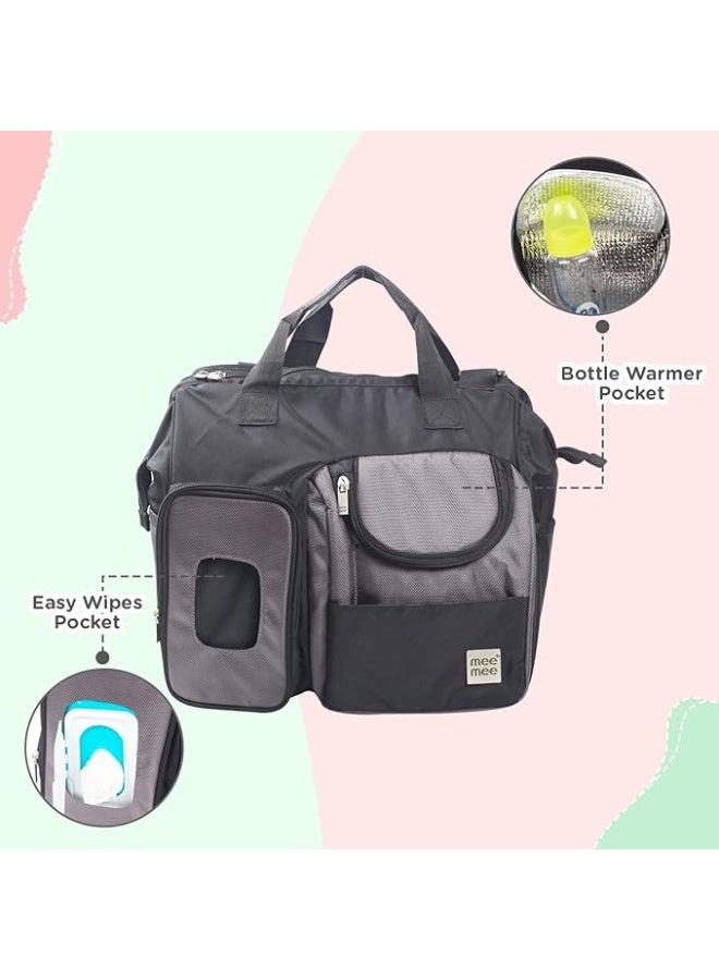 Mee Mee Nursing Diapers |Adjustable Strap,Water&Stain Resistant BackPack |Spacious Bag With Multi Pockets for Keeping Milk Bottle With Diaper Changing Mat |All Baby Essentials In1 Bag(Grey) - Image 4