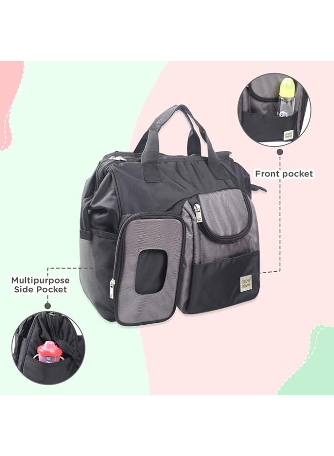 Mee Mee Nursing Diapers |Adjustable Strap,Water&Stain Resistant BackPack |Spacious Bag With Multi Pockets for Keeping Milk Bottle With Diaper Changing Mat |All Baby Essentials In1 Bag(Grey) - Image 3