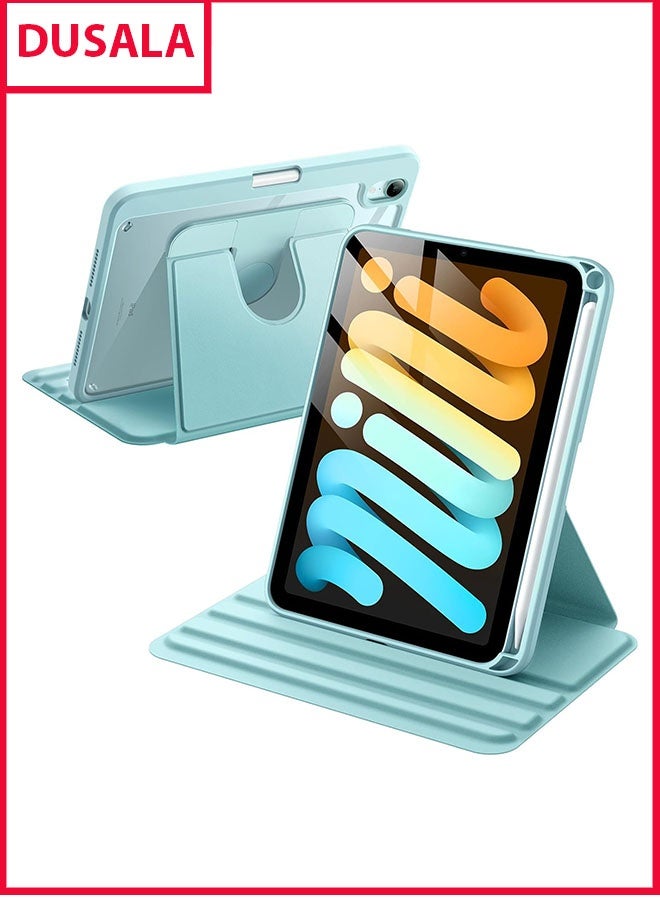 DUSALA Rotating Case for iPad mini (A17 Pro, 2024 Model, 7th Generation) / mini 6 (2021 Model, 6th Generation) with Pencil Holder,360 Degree Rotation Protective Stand Slim Cover Clear Back, Auto Wake/Sleep (iPad mini) - Image 1