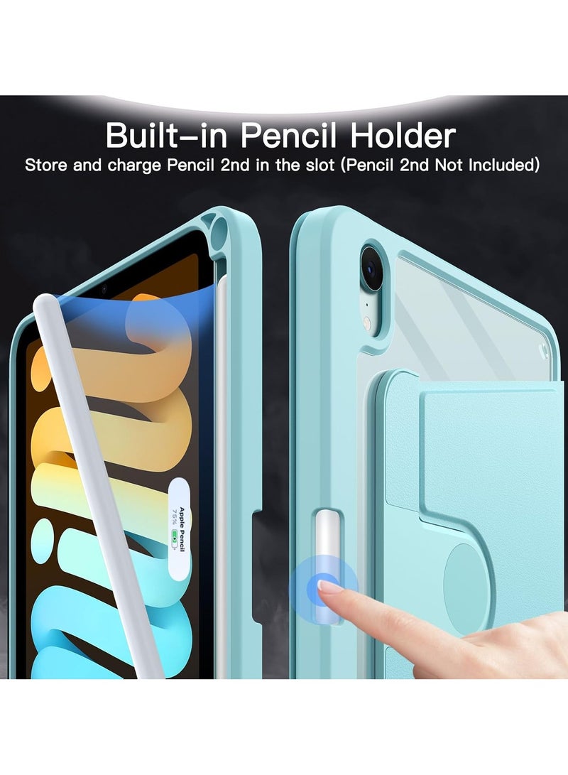DUSALA Rotating Case for iPad mini (A17 Pro, 2024 Model, 7th Generation) / mini 6 (2021 Model, 6th Generation) with Pencil Holder,360 Degree Rotation Protective Stand Slim Cover Clear Back, Auto Wake/Sleep (iPad mini) - Image 5