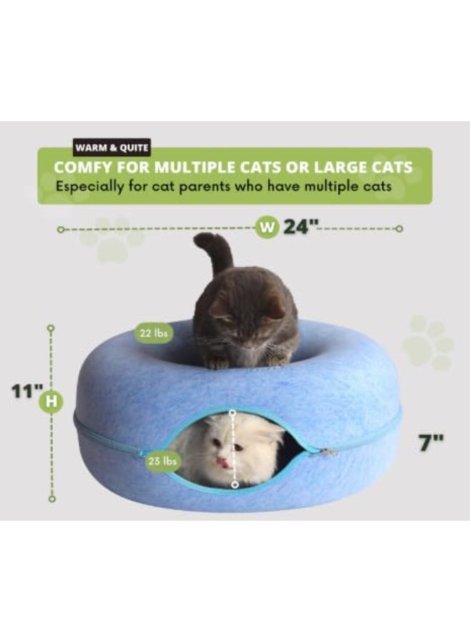 سرير دائري للقطط والكلاب على شكل دونات - حجم صغير (أزرق) | سرير دائري ناعم ومريح للحيوانات الأليفة للقطط الصغيرة والقطط الصغيرة - Image 2