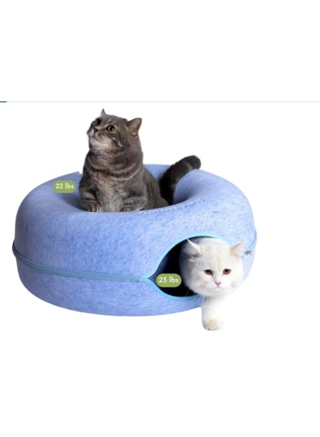 سرير دائري للقطط والكلاب على شكل دونات - حجم صغير (أزرق) | سرير دائري ناعم ومريح للحيوانات الأليفة للقطط الصغيرة والقطط الصغيرة - Image 1