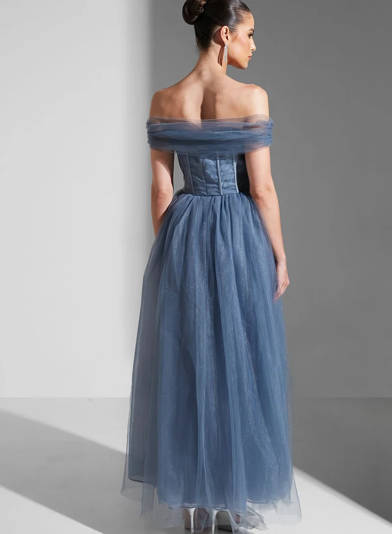 True Decadence Bardot Sweetheart Neck Lace Dress