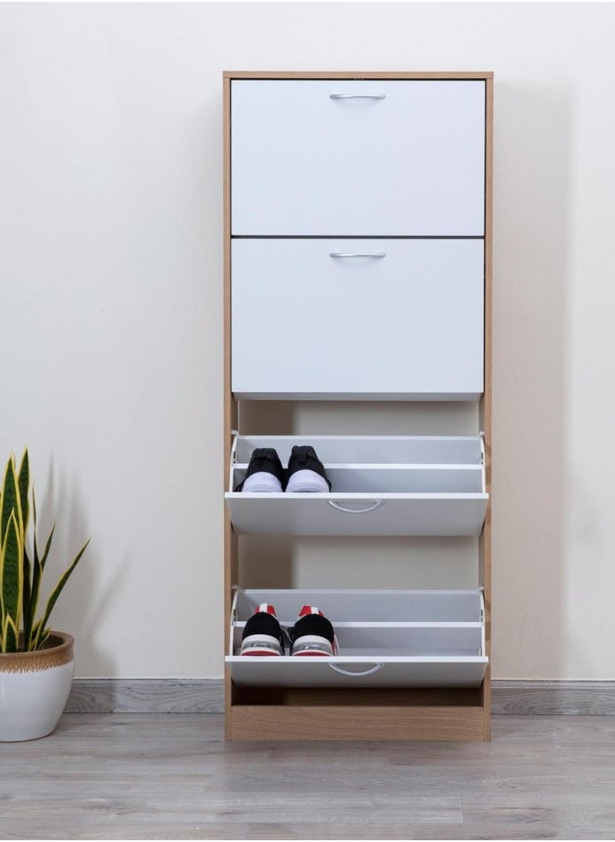 Pan Home حامل أحذية ويتمور 24 زوجًا مع 4 أدراج - أبيض وطبيعي  - Image 1