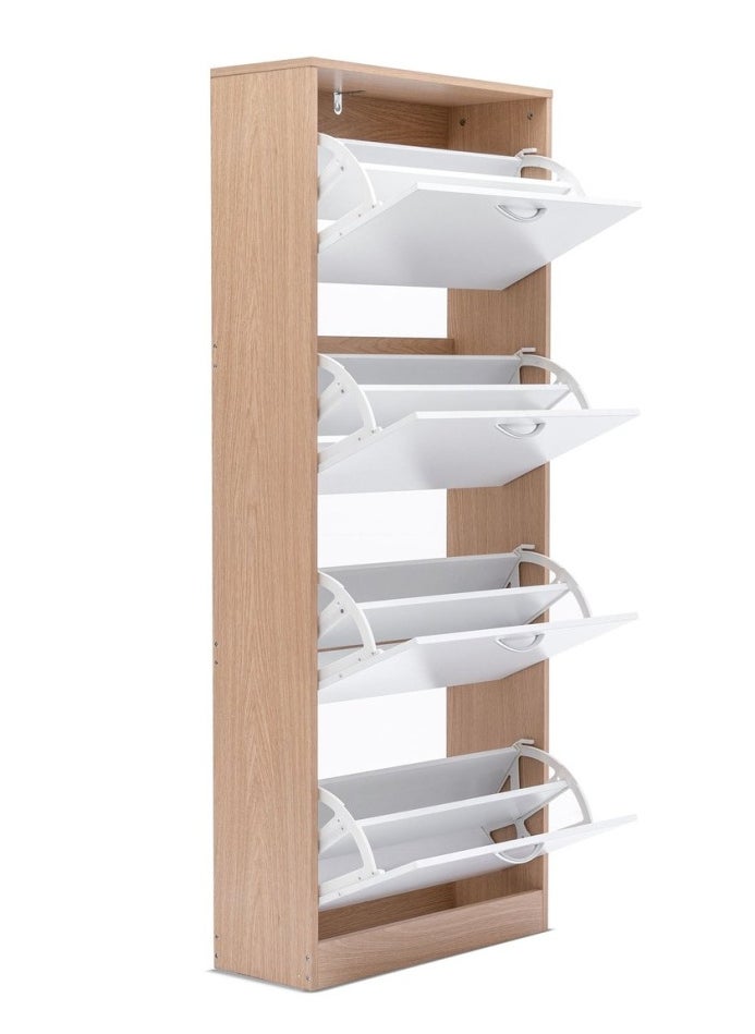 WHITMOR SHOE RACK 24 PAIRS WITH 4 DRAWER - WHITE & NATURAL