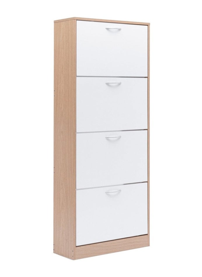 WHITMOR SHOE RACK 24 PAIRS WITH 4 DRAWER - WHITE & NATURAL